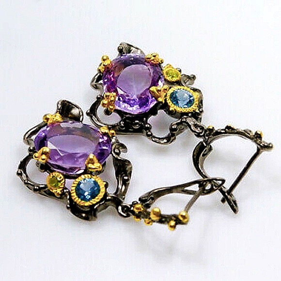 Purple Amethyst Sterling Silver  Drop Earrings - Picture 2 of 7